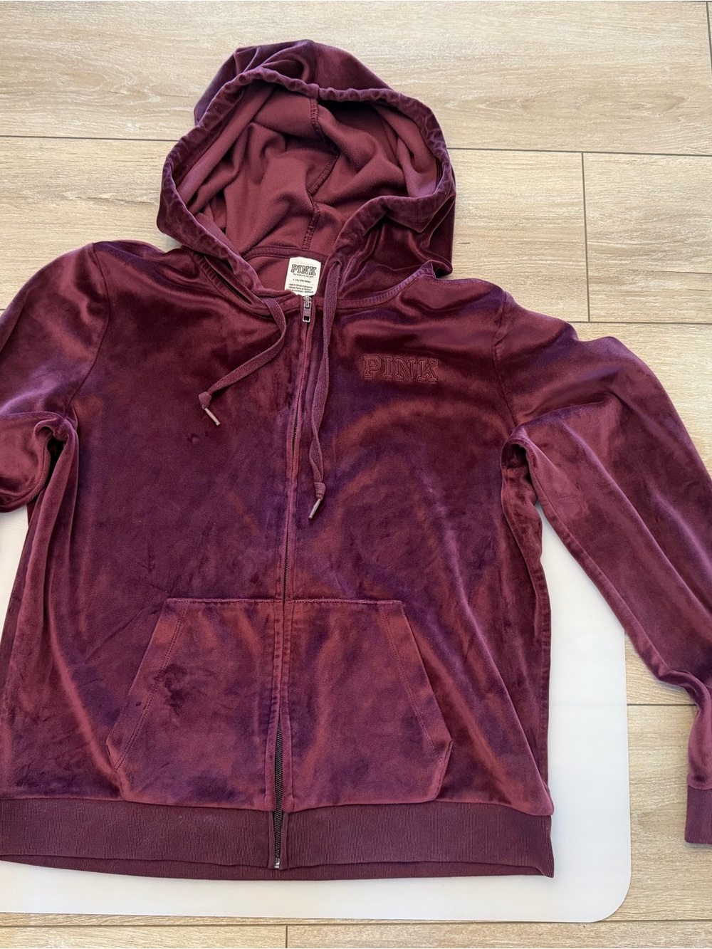 PINK Victoria’s Secret Burgundy Velour Full Zip Hoodie | Size L - Picture 5 of 5